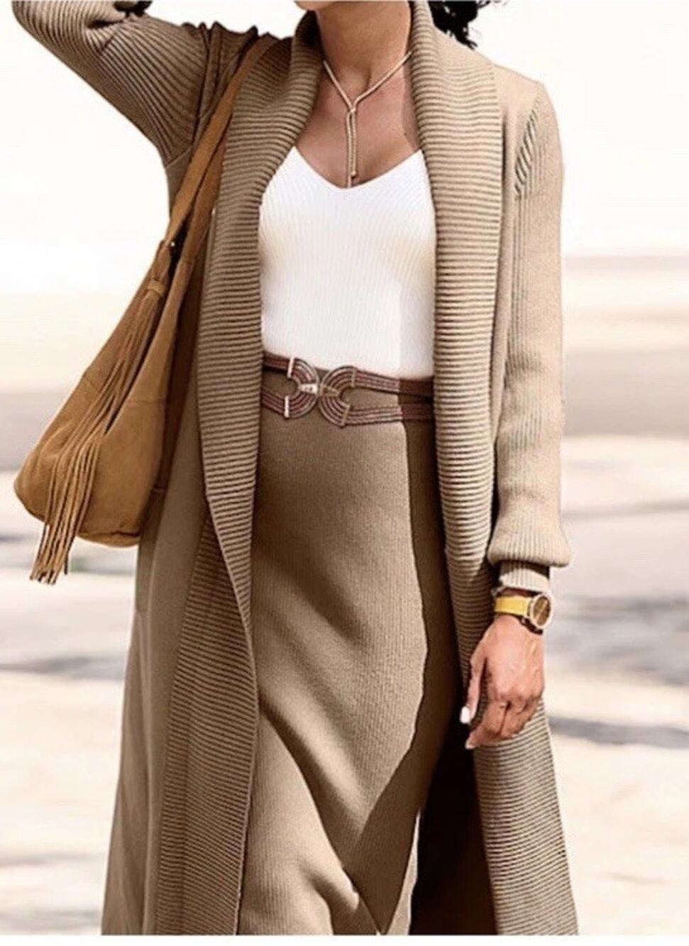 Lascana Cardigan Open Front Ribbed camel Tan pure selection NEW size 8/10